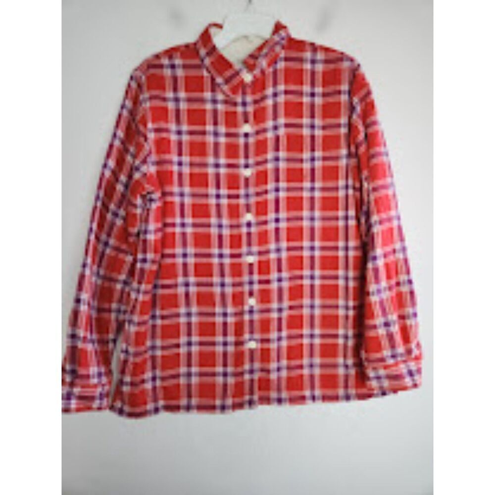 L.L.Bean Women Red Blue Plaid Fleece Lined Flannel Shacket (Jacket/Shirt) Medium - Picture 1 of 11